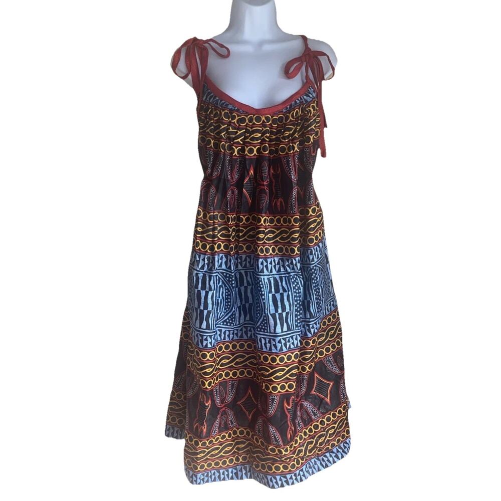 Authentic West African Sleeveless Tribal Sundress Maxi Womens One Size Adj Strap
